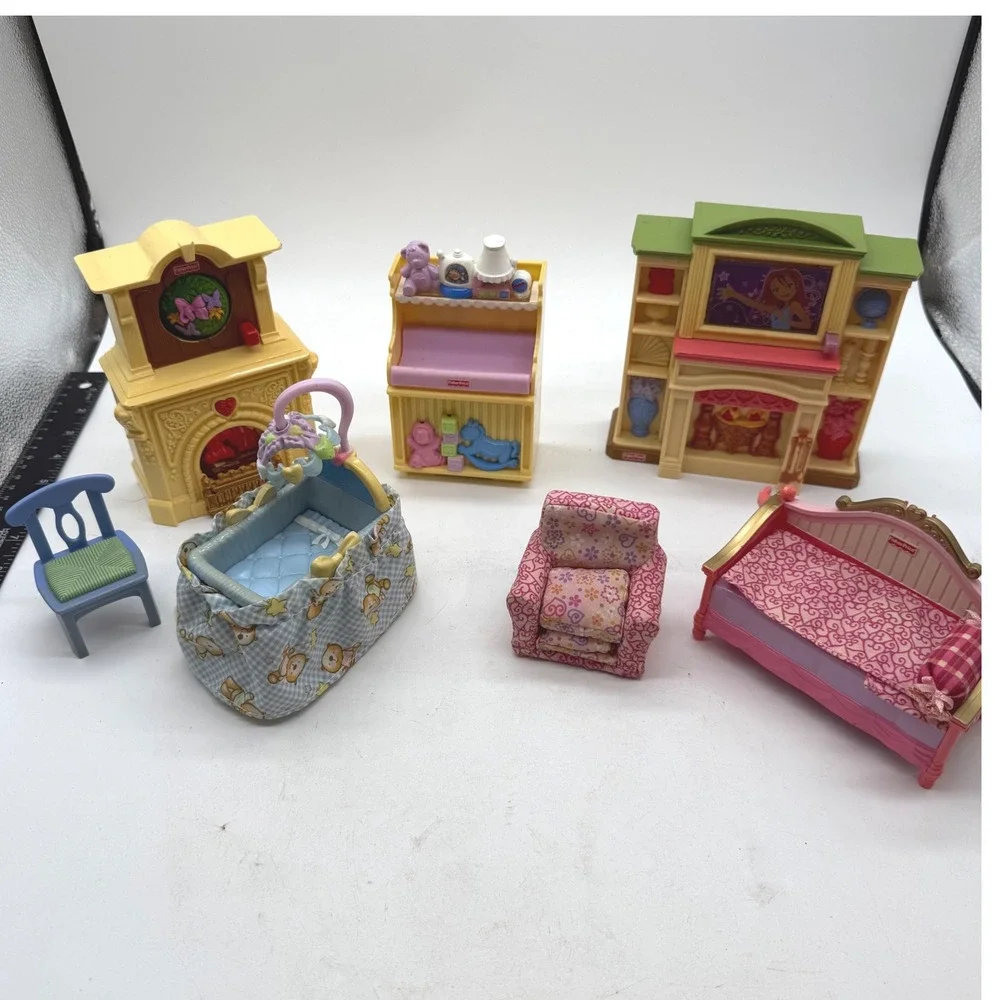 Fisher Price Loving Family Dollhouse Furniture Lot Fireplace Bed Bassinet
